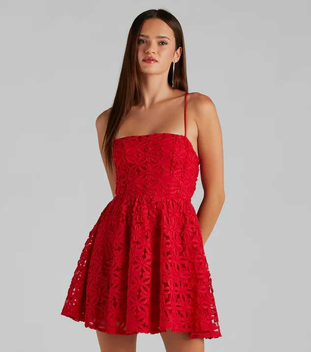Kiana Flower Lace-Up A-Line Party Dress | Windsor Stores