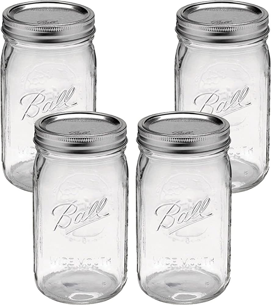 Wide Mouth Mason Jars 32 oz - (4 Pack) Ball Quart With Airtight lids and Bands For Canning, Ferme... | Amazon (US)
