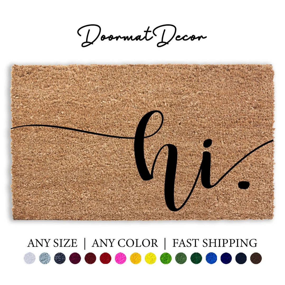 Hi Cursive Script Flocked Coir Doormat, Hello Rug, Outdoor Welcome Mat, Personalized Custom Perso... | Etsy (US)