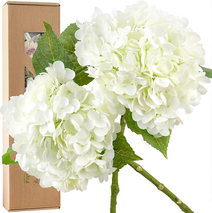 FiveSeasonStuff Snowy White Real Touch Hydrangea Flowers – 2 Large Stems Artificial Hydrangeas ... | Amazon (US)
