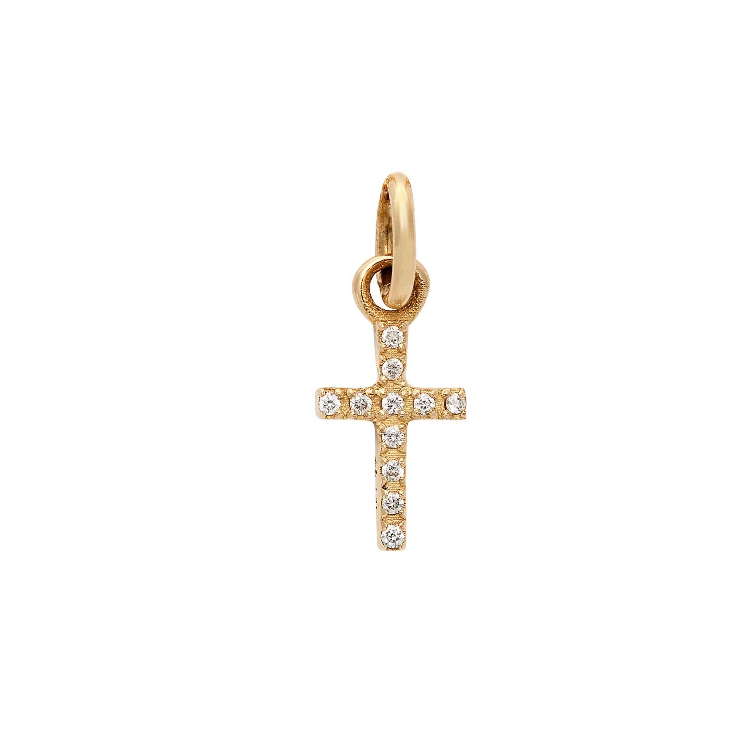 14k Gold Pavé Diamond Cross Charm | Tiny Tags