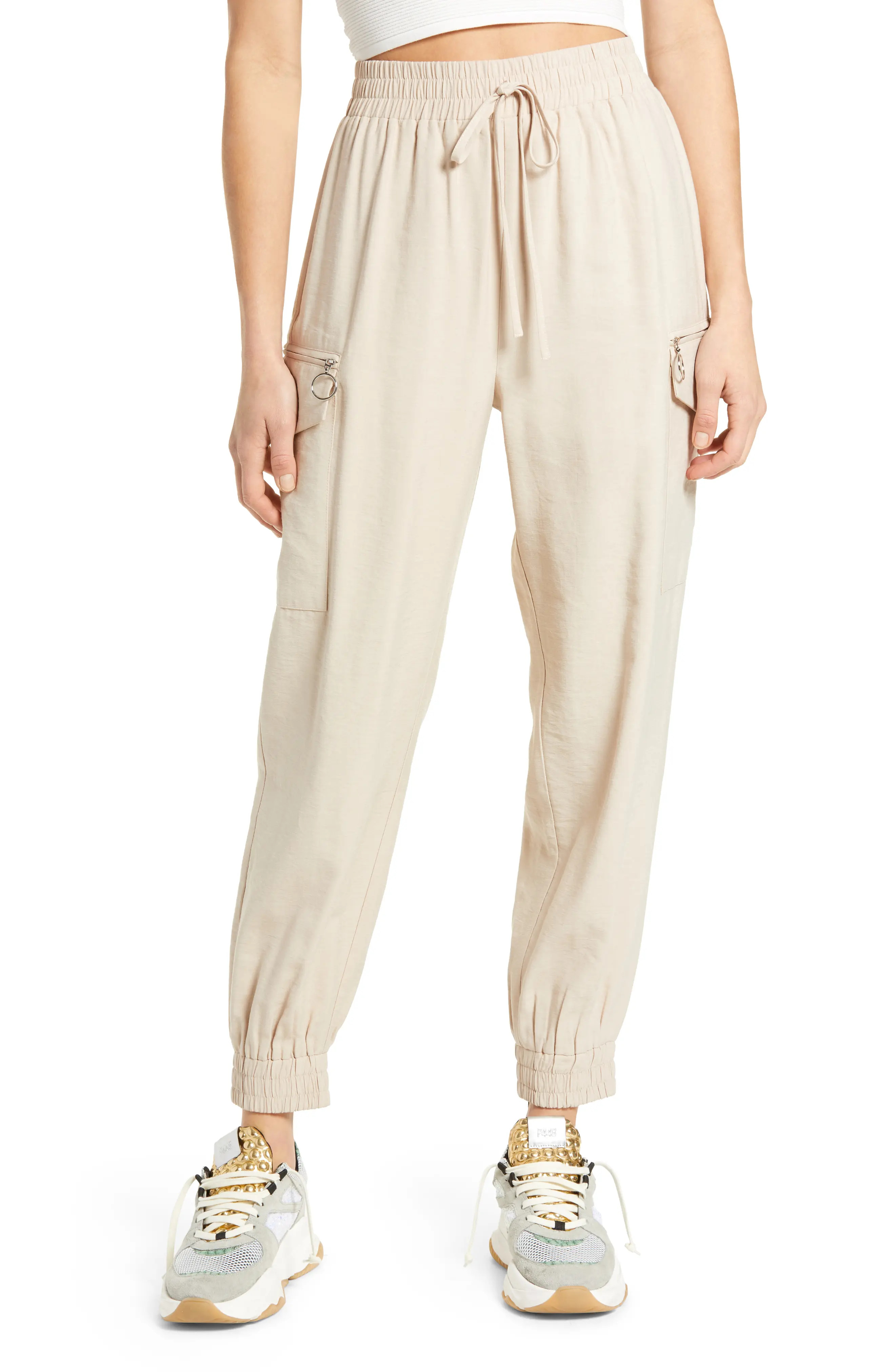 Women's Lulus The Bottom Line Cargo Joggers, Size Large - Beige | Nordstrom
