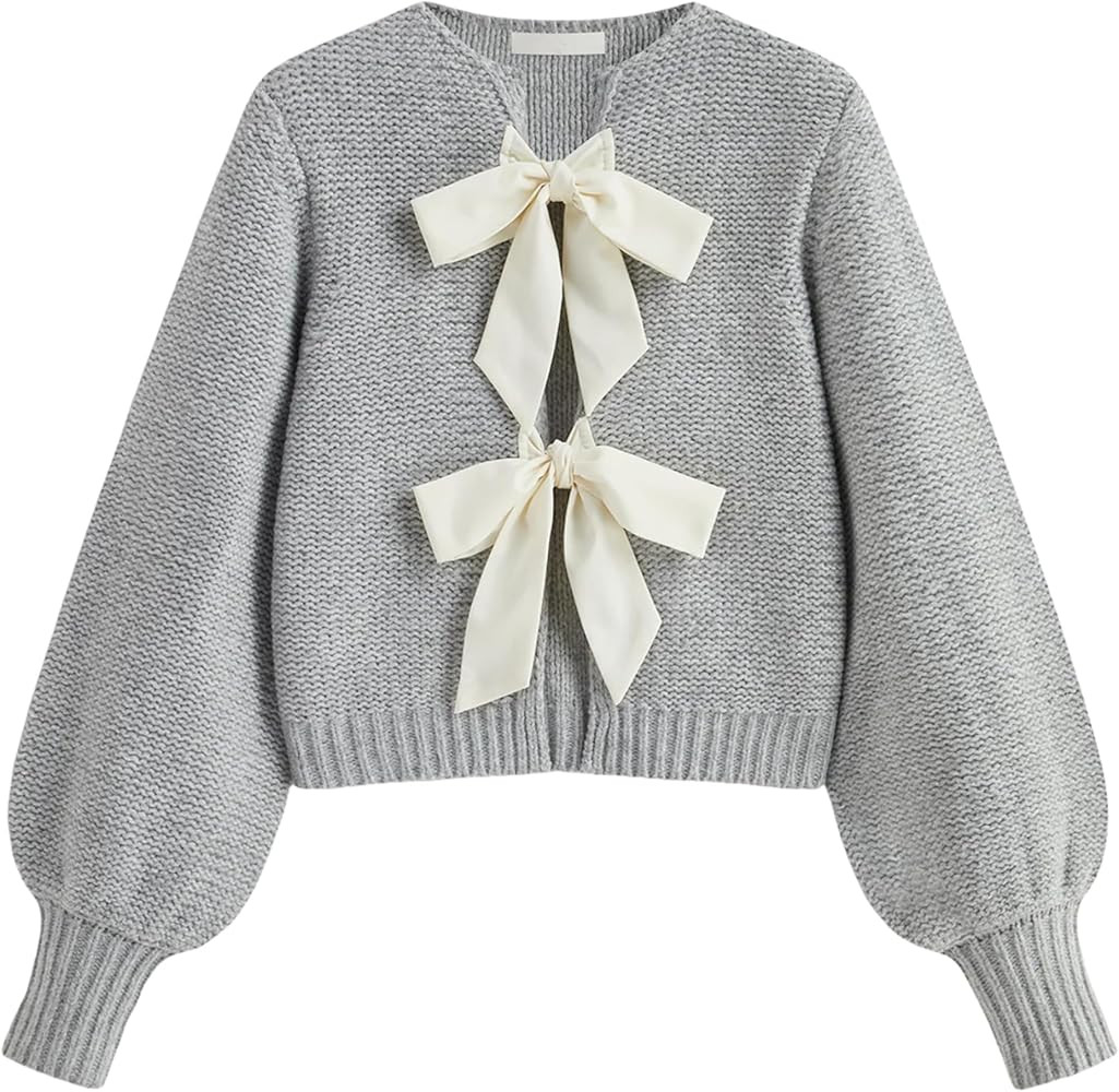 Lianlive Women's Bow Tie Front Cardigan Sweater Long Sleeve Knit Sweaters Top Open Front Chunky C... | Amazon (US)