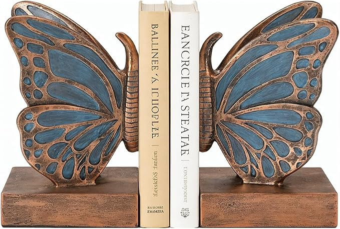 Blue Butterfly Bookends - Creative Book Stopper, Vintage Heavy Duty Book Ends, Decorative Bookend... | Amazon (US)