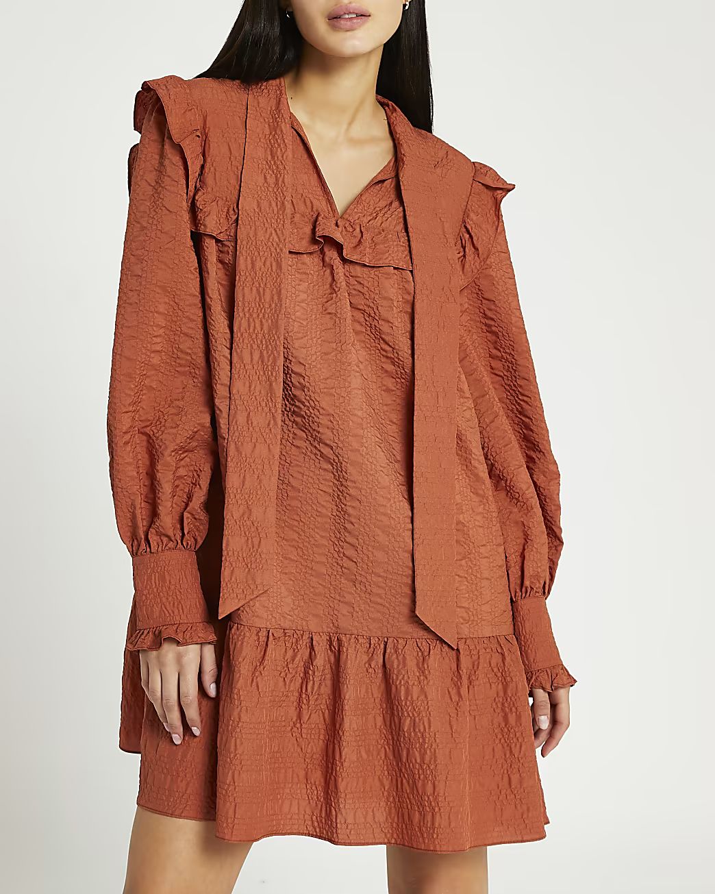 Orange tie neck smock dress | River Island (UK & IE)