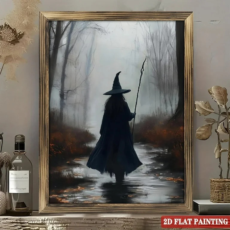 Art Prints Wall Art： Rustic  Vintage Framed Wooden Art Prints  Wall Art, Spooky Witch Halloween... | Walmart (US)