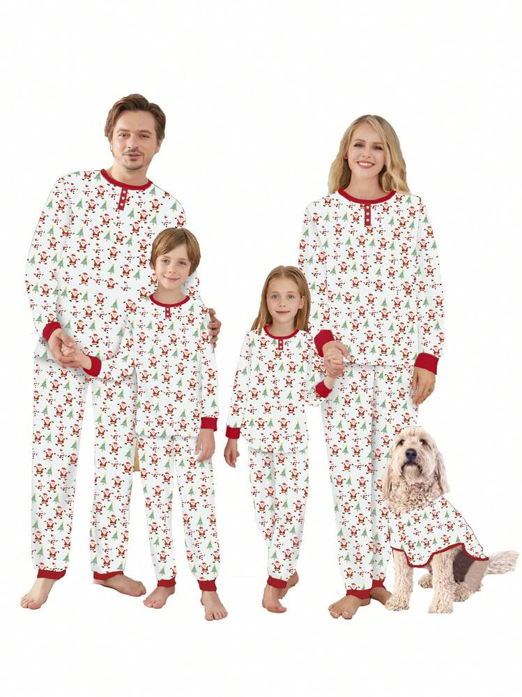 Christmas Family Pajamas Matching Set, Santa Claus Tree Print T-Shirt With Pants Sleepwear Lounge... | SHEIN