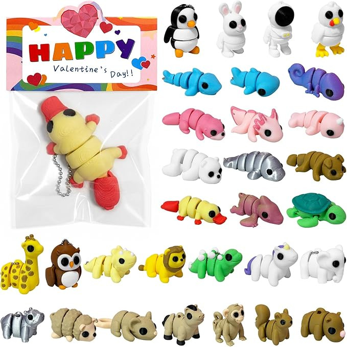 Giggiftrio Valentine's Day Gifts – 30pcs 3D Printed Mini Animals with Metal Chains for Classroo... | Amazon (US)