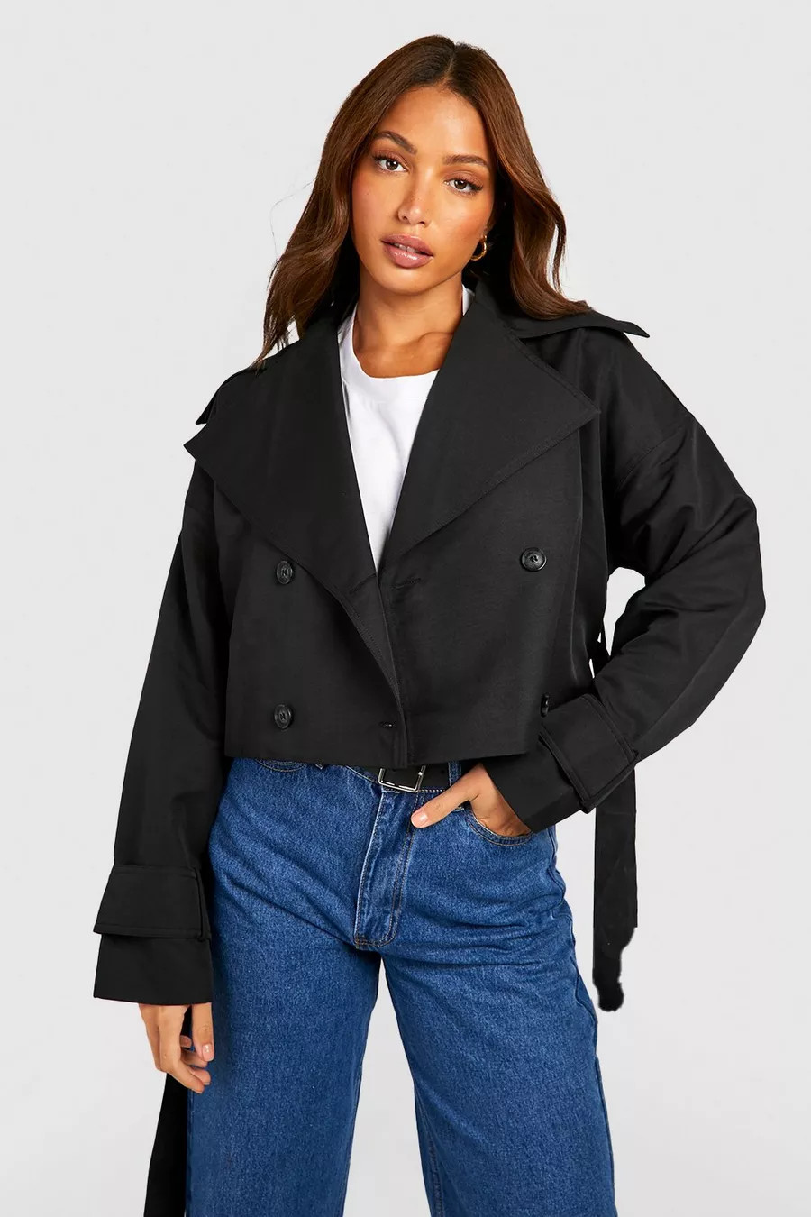 Tall Crop Oversized Belted Trench Coat | boohoo (US & Canada)