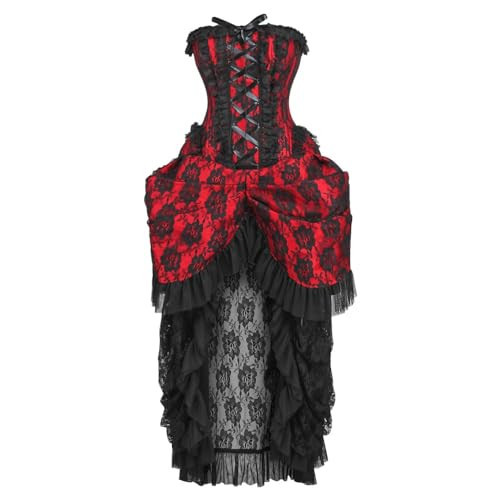 Top Drawer Steel Boned Red w/Black Lace Bustle Corset Dress (2X) | Amazon (US)