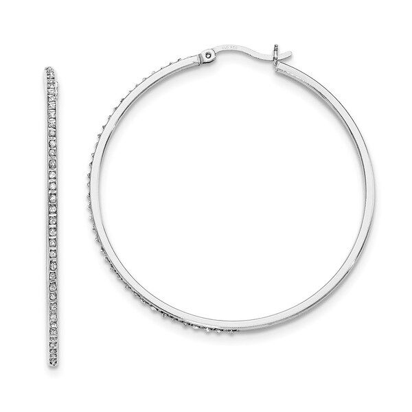 Curata Sterling Silver Diamond Accent Round Hinged Hoop Earrings - (47x1mm) | Bed Bath & Beyond