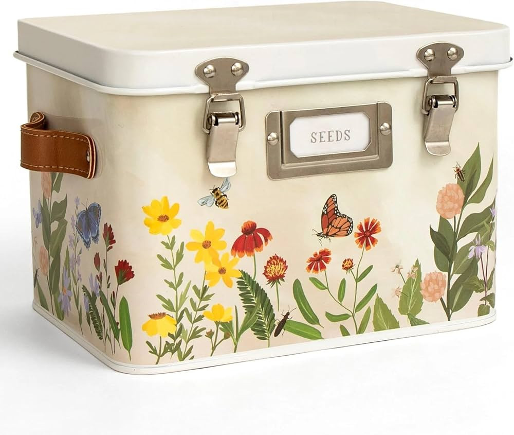 1Canoe2 Wildflower Botanicals Tin Seed Organizer Storage Box, Garden Seed Packet Vault Container,... | Amazon (US)