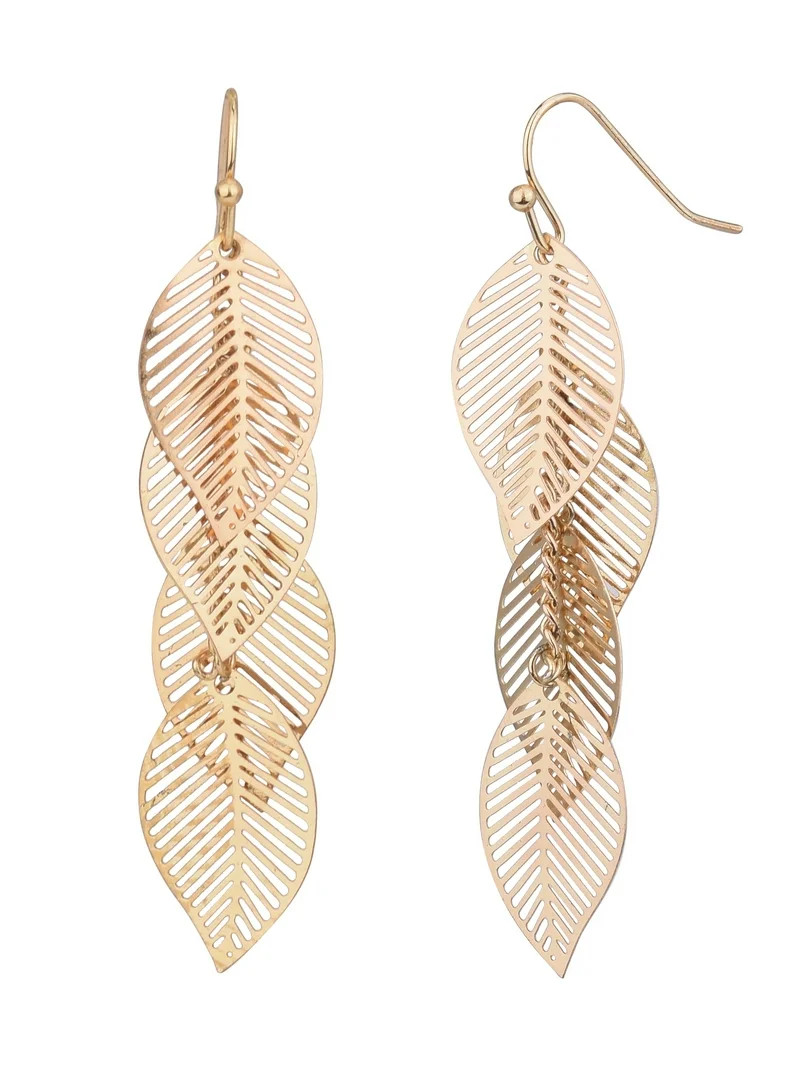 Time and Tru Adult Women's Gold Tone Multi Filigree Leaf Metal Drop Earring | Walmart (US)