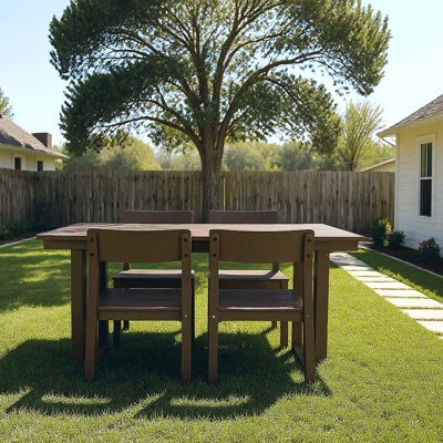 5-Piece HDPE Outdoor Dining Set – Weather-Resistant Patio Table With Umbrella Hole & 4 Chairs For Backyard/Poolside | Wayfair North America