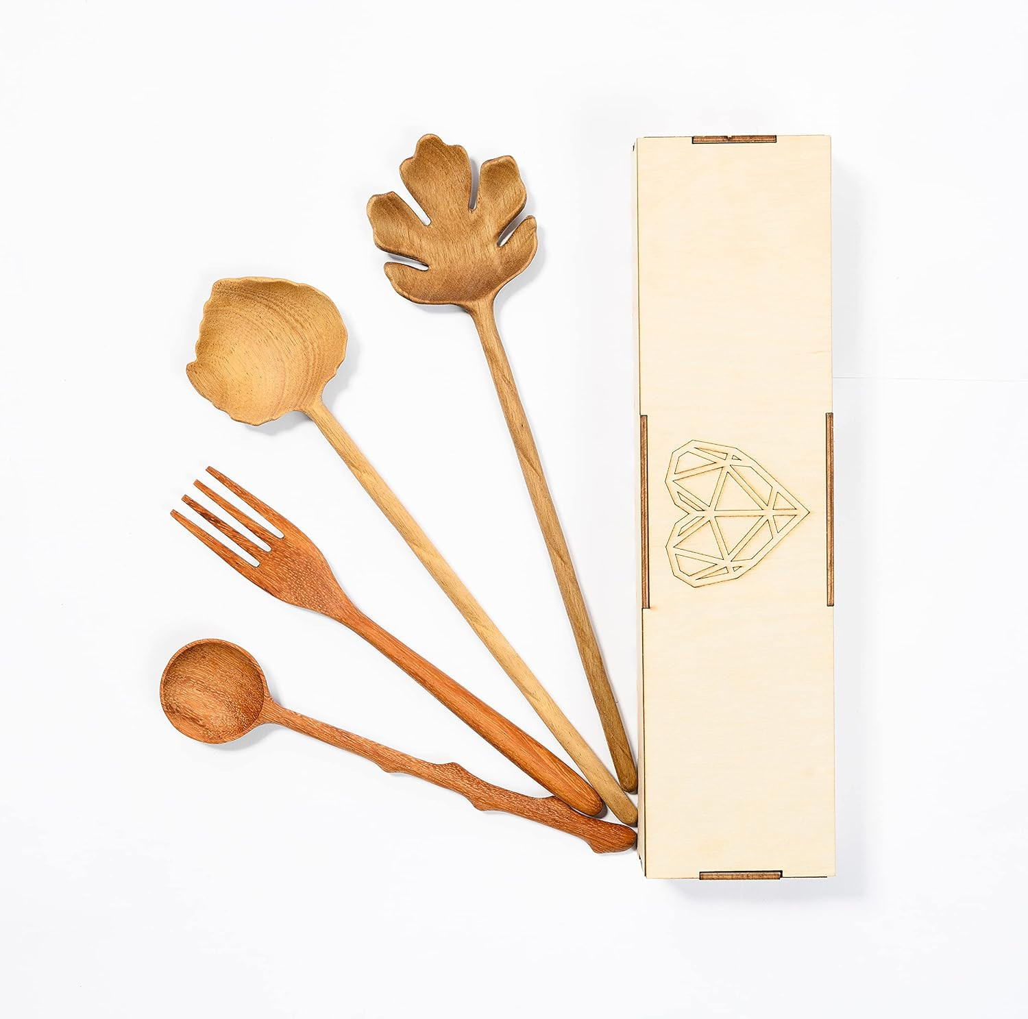JABIHOME 4 Wooden Spoons and Forks Set, Hostess Gifts, Gifts for Mom, Kitchen Gifts for Women, Salad Tongs, Wooden Serving Utensils, Cute Kitchen Accessories, Wedding Gifts for Couple, Fall Gifts | Amazon (US)