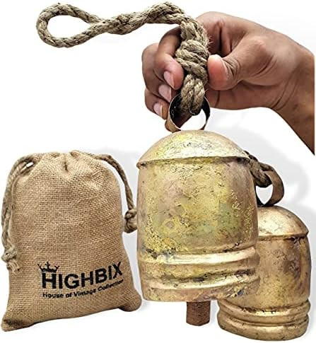 HIGHBIX 16cm X-Large Handmade Rustic Vintage Lucky Cow Bells On Rope with Jute Bag Wall Hanging Déco | Amazon (US)