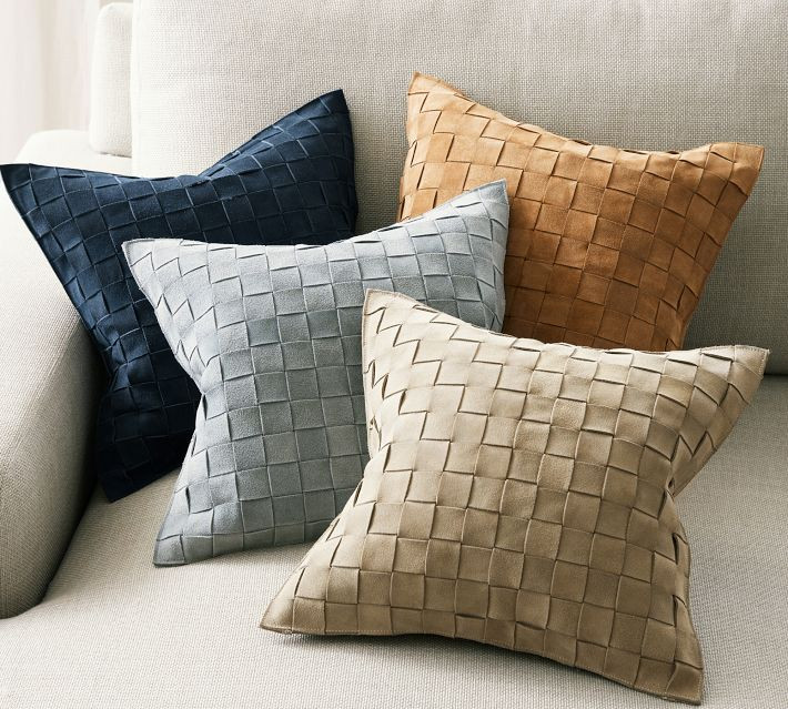 Suede Basketweave Pillow Cover, 18"", Chambray | Pottery Barn (US)
