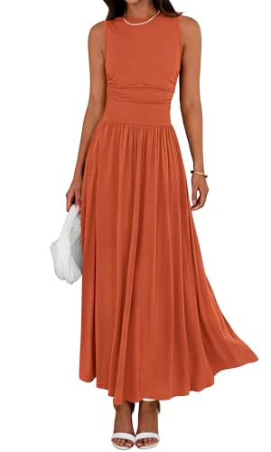BTFBM Summer Maxi Dresses for Women 2026 Spring Sleeveless Casual Ruched High Waisted Long Sundre... | Amazon (US)
