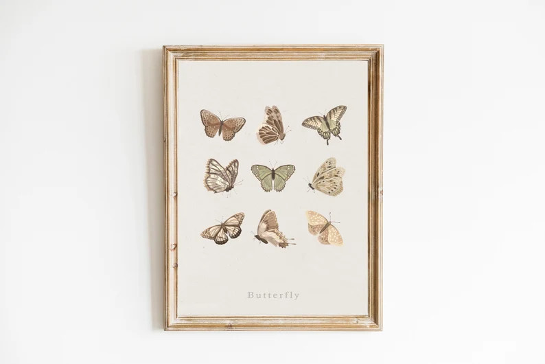 Vintage Butterfly Poster Antique Wall Art Printable Digital Download Home Decor - Etsy | Etsy (US)