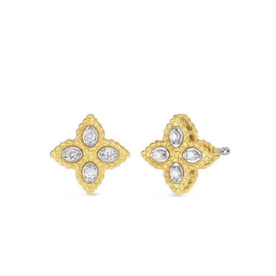Roberto Coin 18K Yellow Gold Small Princess Flower Diamond Stud Earrings - 7771383AJERX | Jomashop.com & JomaDeals.com