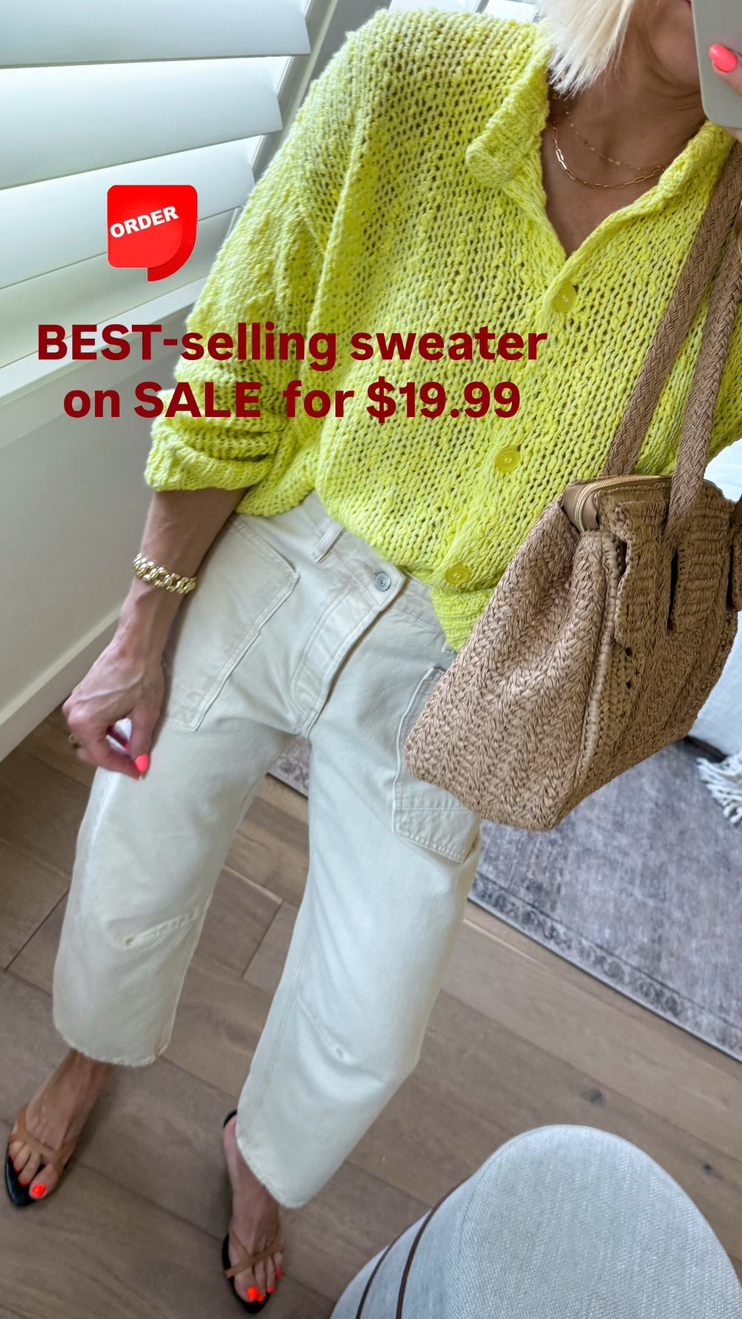 I cannot believe the sale price on this sweater! Over 60% off — sizes are selling fast. Size down, wearing a small.
These ecru jeans are on repeat for summer too! They look good with so many tops! Size down, they fit big. Wearing a 26, and I’m always a 27

#LTKmomlife #LTKOver40 #LTKSaleAlert