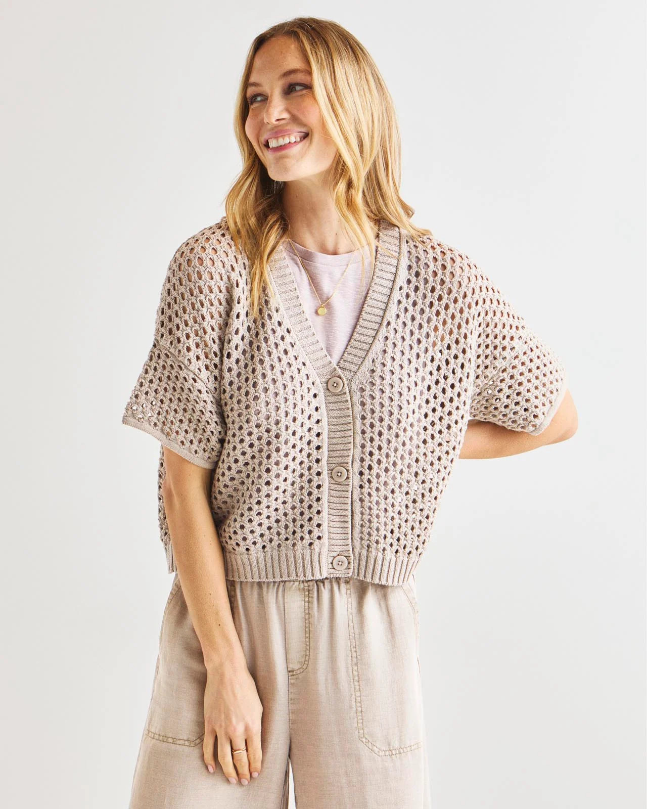 Nova Pointelle Short Sleeve Cardigan | Splendid