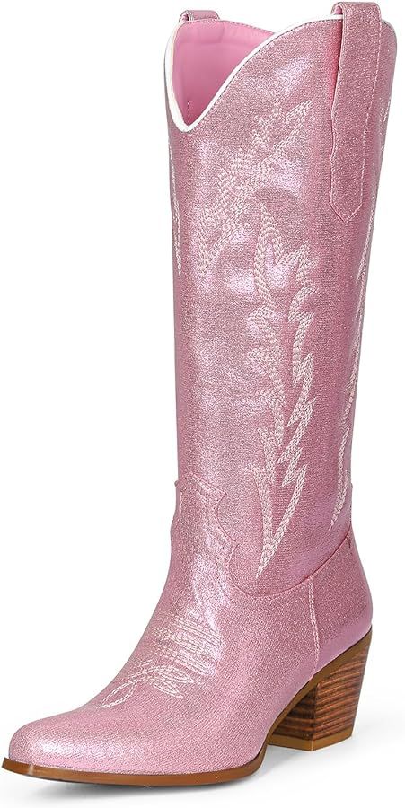 MUCCCUTE Cowboy Boots for Women - Cowgirl Boots Mid Calf with Embroidery, Pointed Toe Chunky Heel... | Amazon (US)