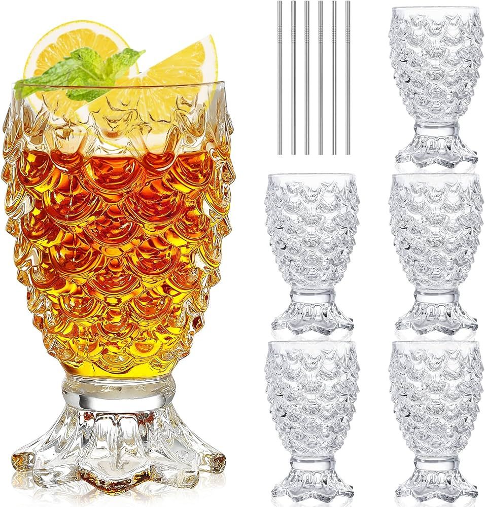 INFTYLE Set of 6 Pineapple Cocktail glasses Vintage glassware Whiskey Glasses Classic Wine Drinki... | Amazon (US)