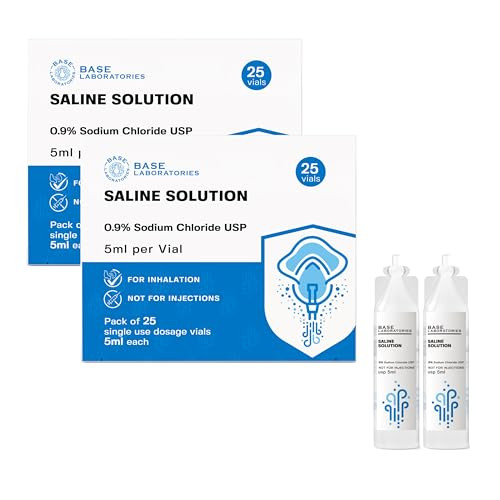 BASE LABORATORIES 0.9% Saline Solution for Nebulizer Machine | Saline Solution for Inhalation & Nasal Irrigation | 0.9% Concentration l (25 x 2) 50 Vials 5ml Unit Dose | Amazon (US)