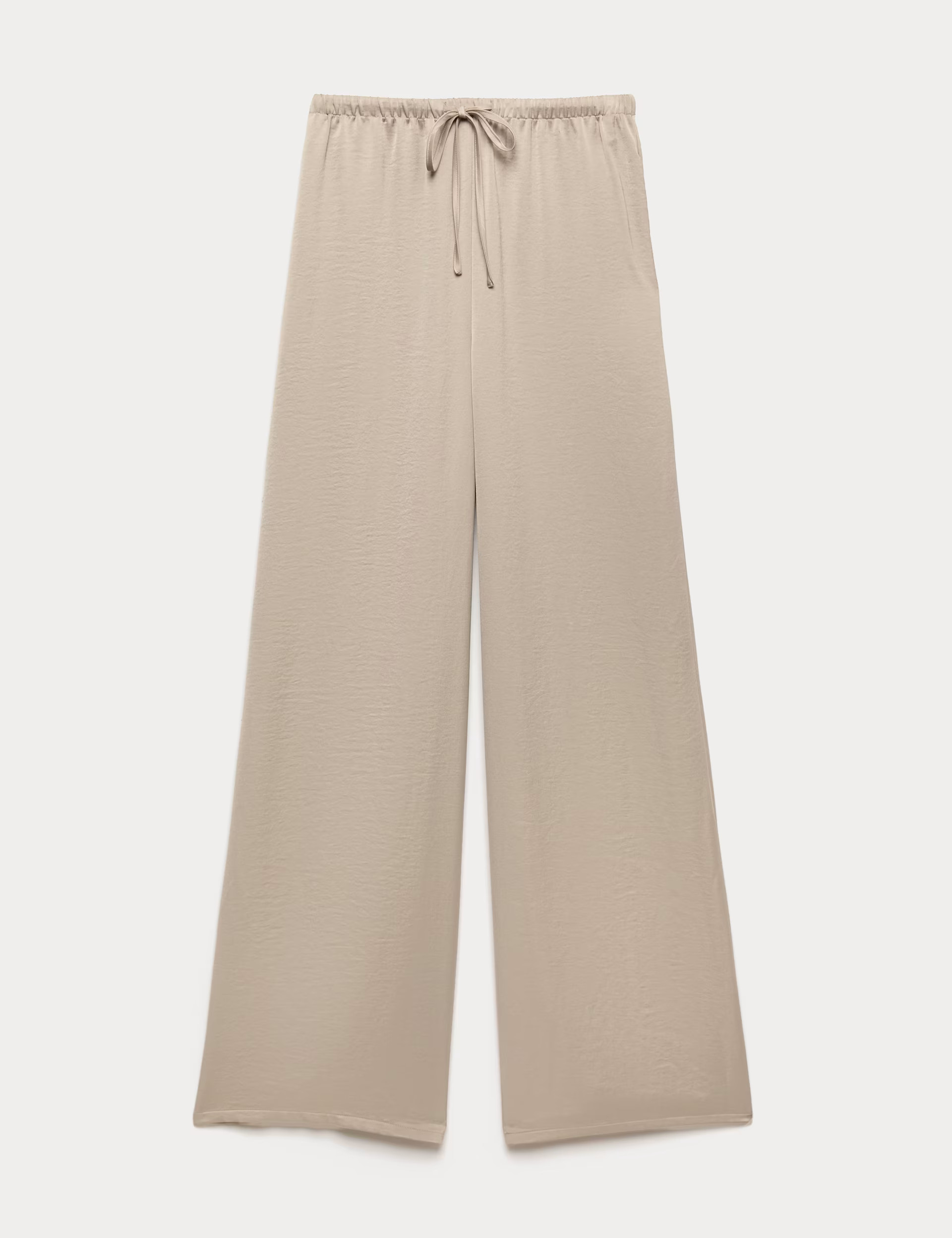 M&S Satin Drawstring Wide Leg Trousers Beige | Marks & Spencer (UK)