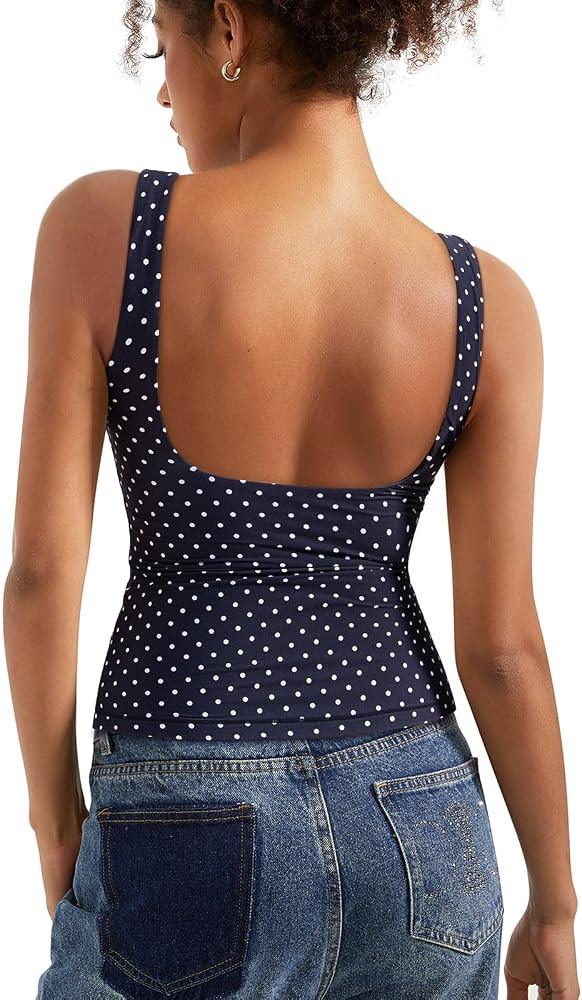 SUUKSESS Women Padded Open Back Boat Neck Tank Tops Double Lined Basic Shirts | Amazon (US)