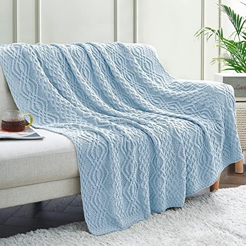 Aormenzy Light Blue Cable Knit Throw Blanket, Soft & Warm Knitted Blanket Throw for Couch Bed Sof... | Amazon (US)