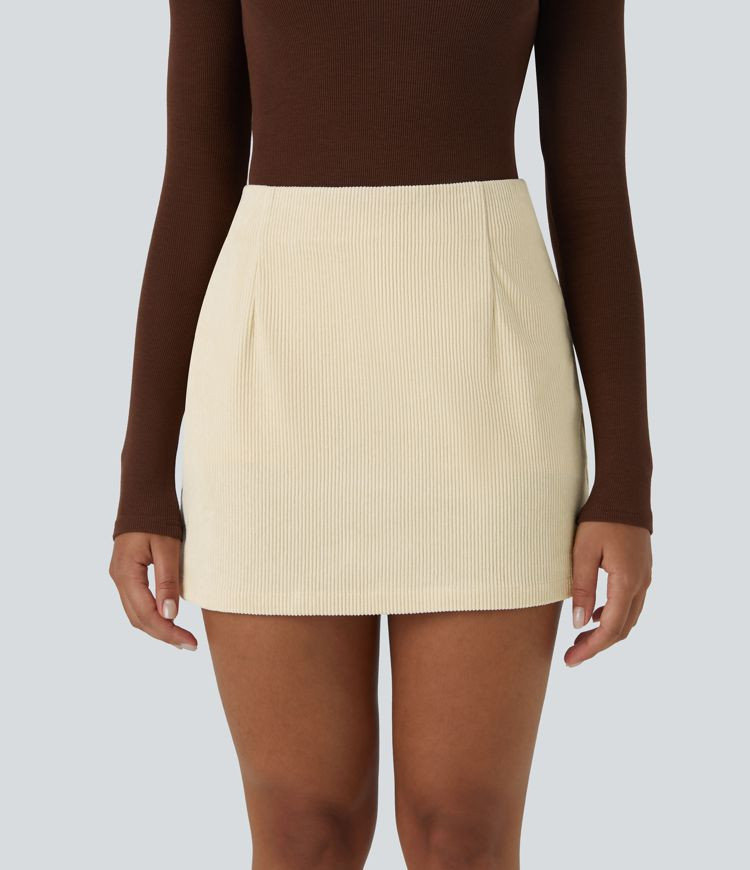 Women’s High Waisted 2-in-1 A Line Mini Corduroy Casual Skirt - Halara | HALARA