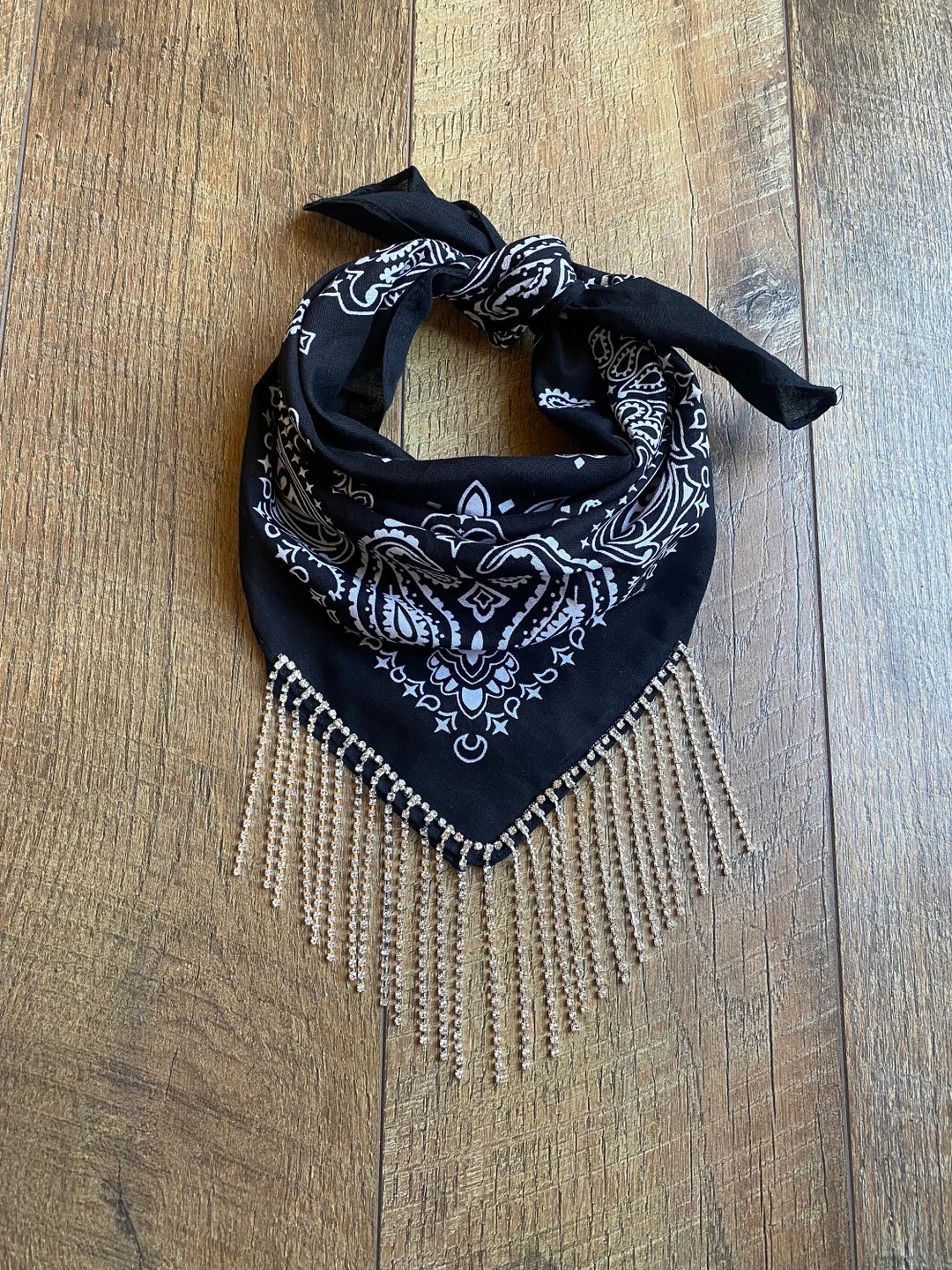 Black Cotton Bandana With REAL Rhinestone Fringe, Cowgirl, Western, Bling - Etsy | Etsy (US)