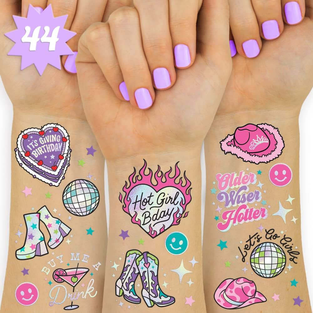 xo, Fetti Birthday Party Decorations Temporary Tattoos - 44 pcs | Fun Bday Girl Party, Older, Wis... | Amazon (US)