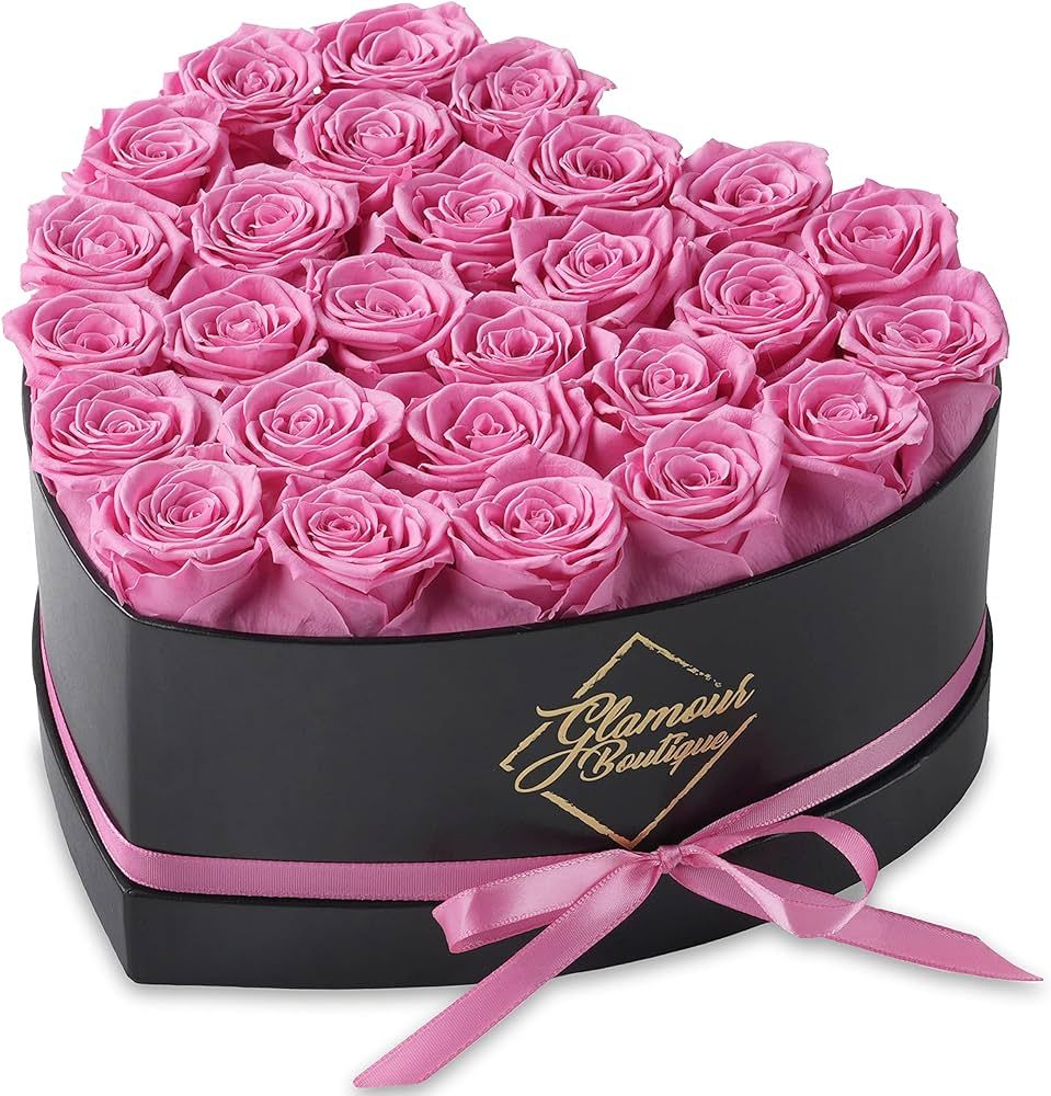 GLAMOUR BOUTIQUE 27-Piece Forever Flowers Heart Shape Box - Preserved Roses, Immortal Roses That ... | Amazon (US)