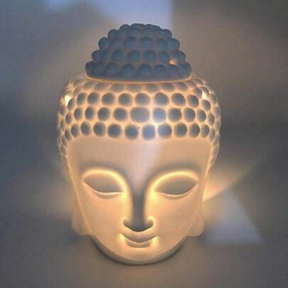 1pc Buddha Head Ceramic Tea Light Candle Holder Oil Lamp, Wax Lamp Home, Decorative Buddha Head Essential Oil Aromatherapy Wax Melter Oil Diffuser Tea | SHEIN
