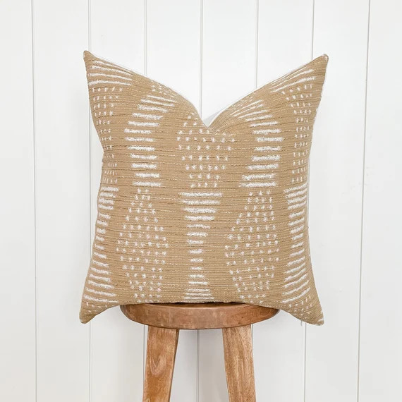 Mustard Geometric Stripe Pillow Cover  Heavyweight Woven Tan - Etsy | Etsy (US)
