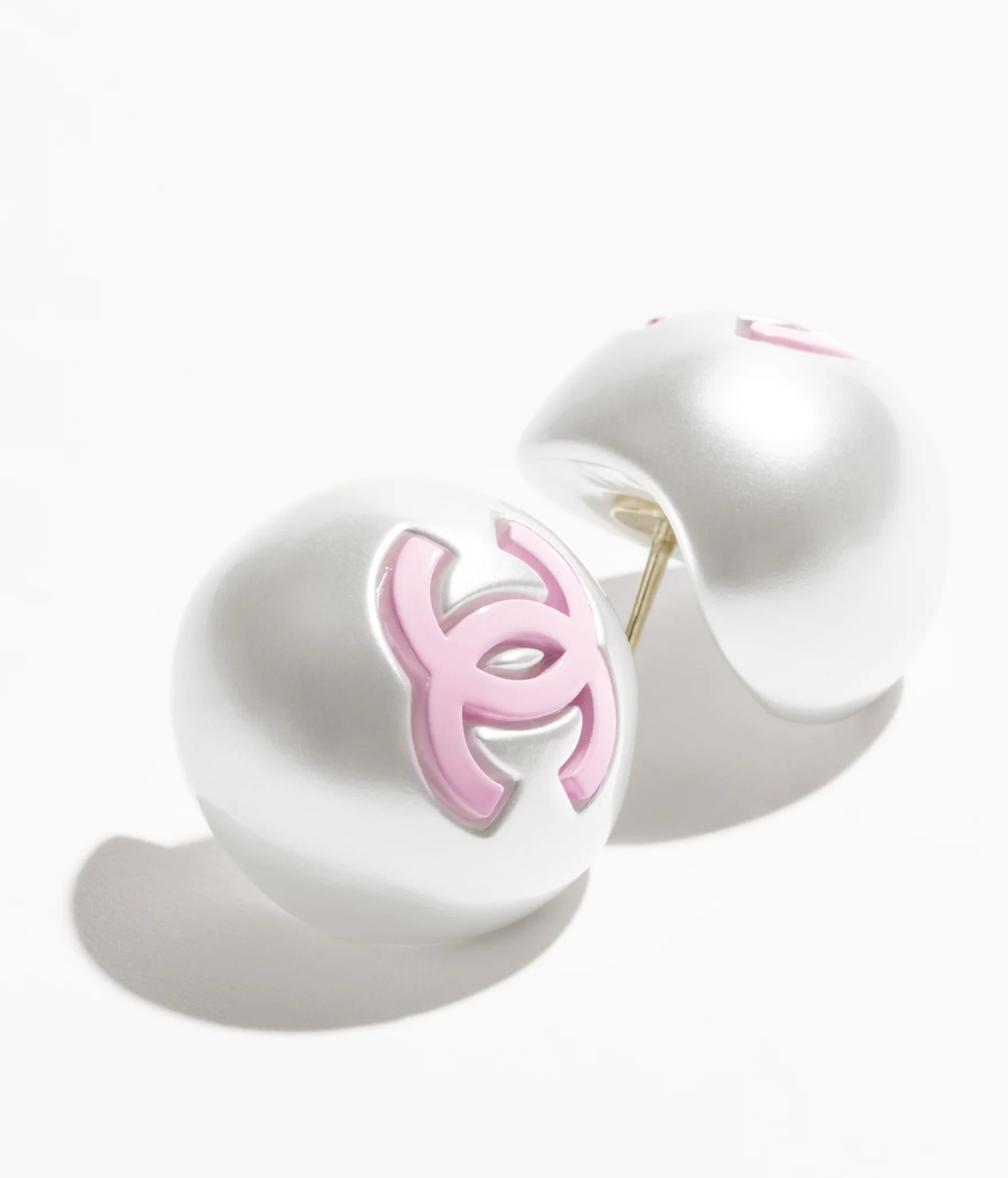 Stud earrings - Metal & resin, gold, pearly white & pink — Fashion | CHANEL | Chanel, Inc. (US)