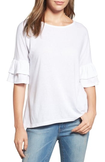 Women's Caslon Tiered Bell Sleeve Tee, Size X-Large - White | Nordstrom
