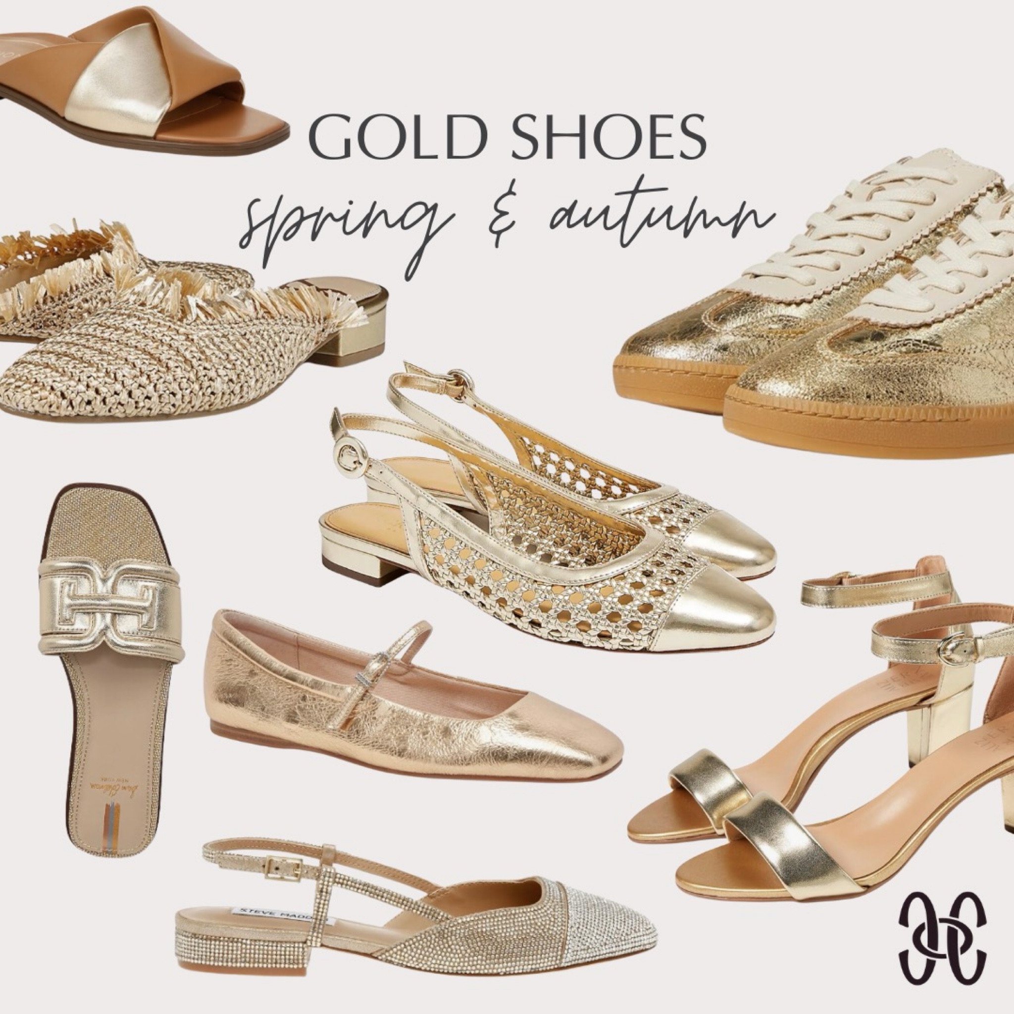 Gold shoe options for #hocautumn and #hocspring. Gold sandals, gold sneakers, gold shoes  
