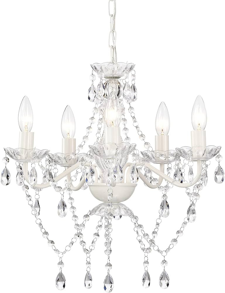 White Chandelier Crystal Chandeliers 5 Light White Acrylic Chandelier Girls Chandelier for Bedroo... | Amazon (US)