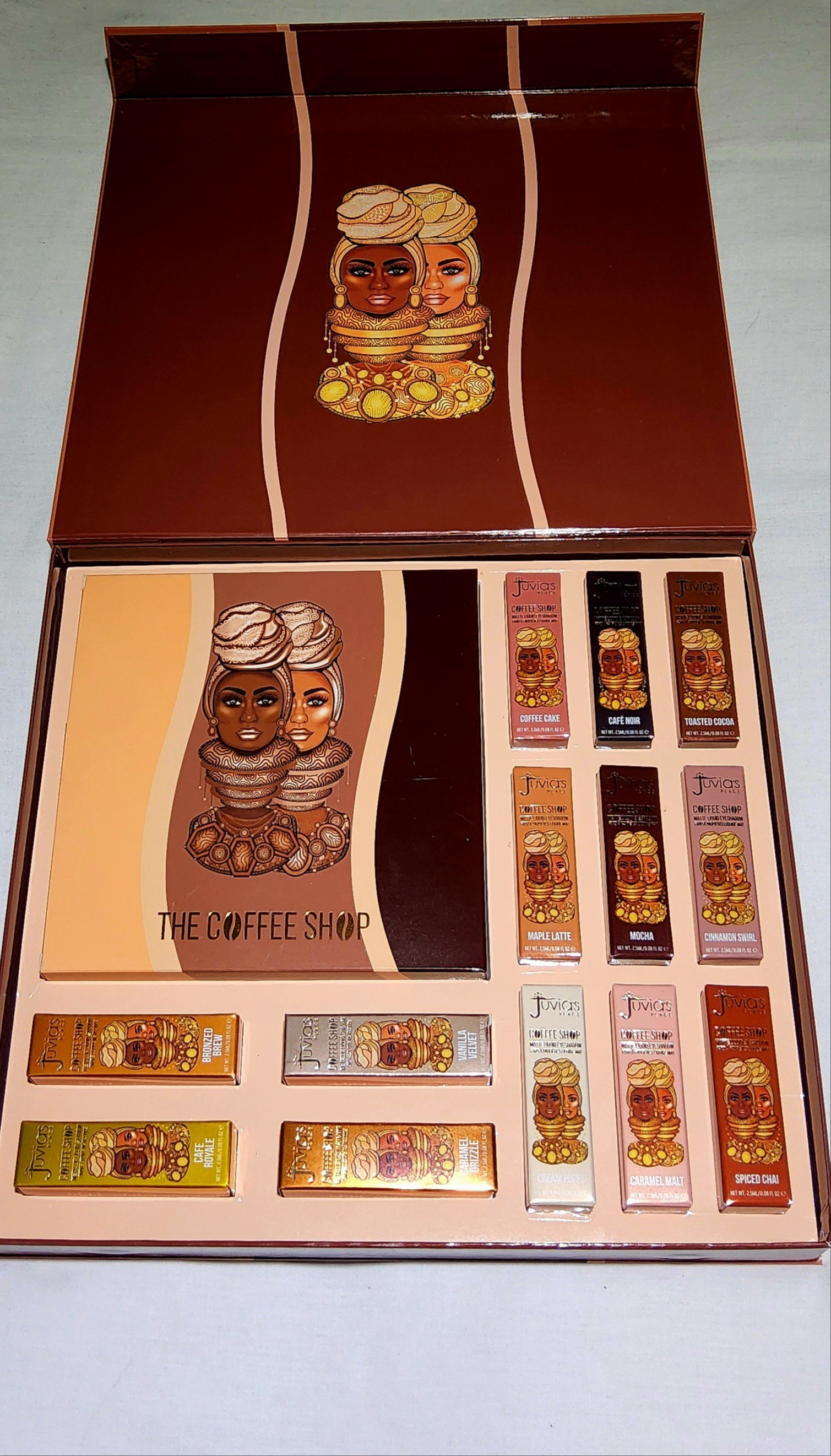 13 intense, inclusive and versatile nude + brown shades (9 matte, 4 shimmer). First 9 swatched on arm are matte, last 4 shimmer.The matte shades: Coffee Cake, Cafe Noir, Toasted Cocoa, Maple Latte, Mocha, Cinnamon Swirl, Cream Puffs, Caramel Malt, Spiced Chai The shimmer shades: Cafe Royale, Bronzed Brew, Caramel Drizzle, Vanilla Velvet What I love:High pigment Easy blending + buildable Creamy, smooth texturesCrease-proof, smudge-proof Long-lasting, waterproof formulaLightweight, fast-drying, non-tackyGorgeous eye-catching finishEndless combinations. Shades used in demo: Maple Latte, Cafe Royale and Cream Puffs

#LTKHoliday #LTKgrwm #LTKSaleAlert