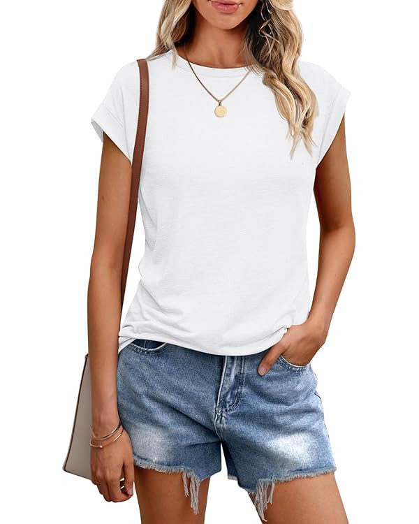 AUTOMET Womens Tops Summer Basic T Shirts Business Casual Loose Fit Cap Sleeve Tee Cute Clothes T... | Amazon (US)