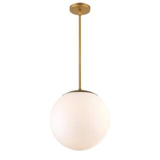 Niveous 13 in. 120-Watt Equivalent Integrated LED Aged Brass Pendant with Glass Shade | The Home Depot