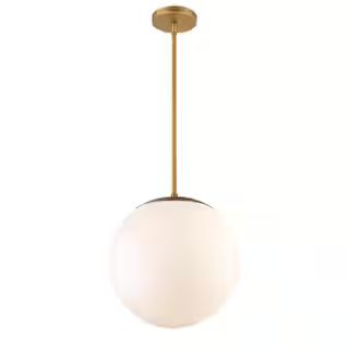 Niveous 13 in. 120-Watt Equivalent Integrated LED Aged Brass Pendant with Glass Shade | The Home Depot