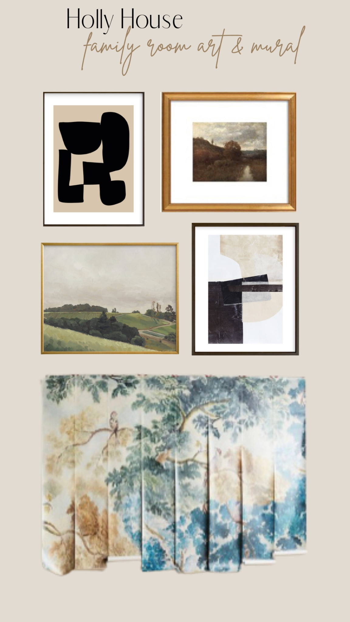 Family room art and mural. My modern art is by Monika Lewis (not linkable & one of a kind) so I found alternative options from Minted for you.

#LTKhome