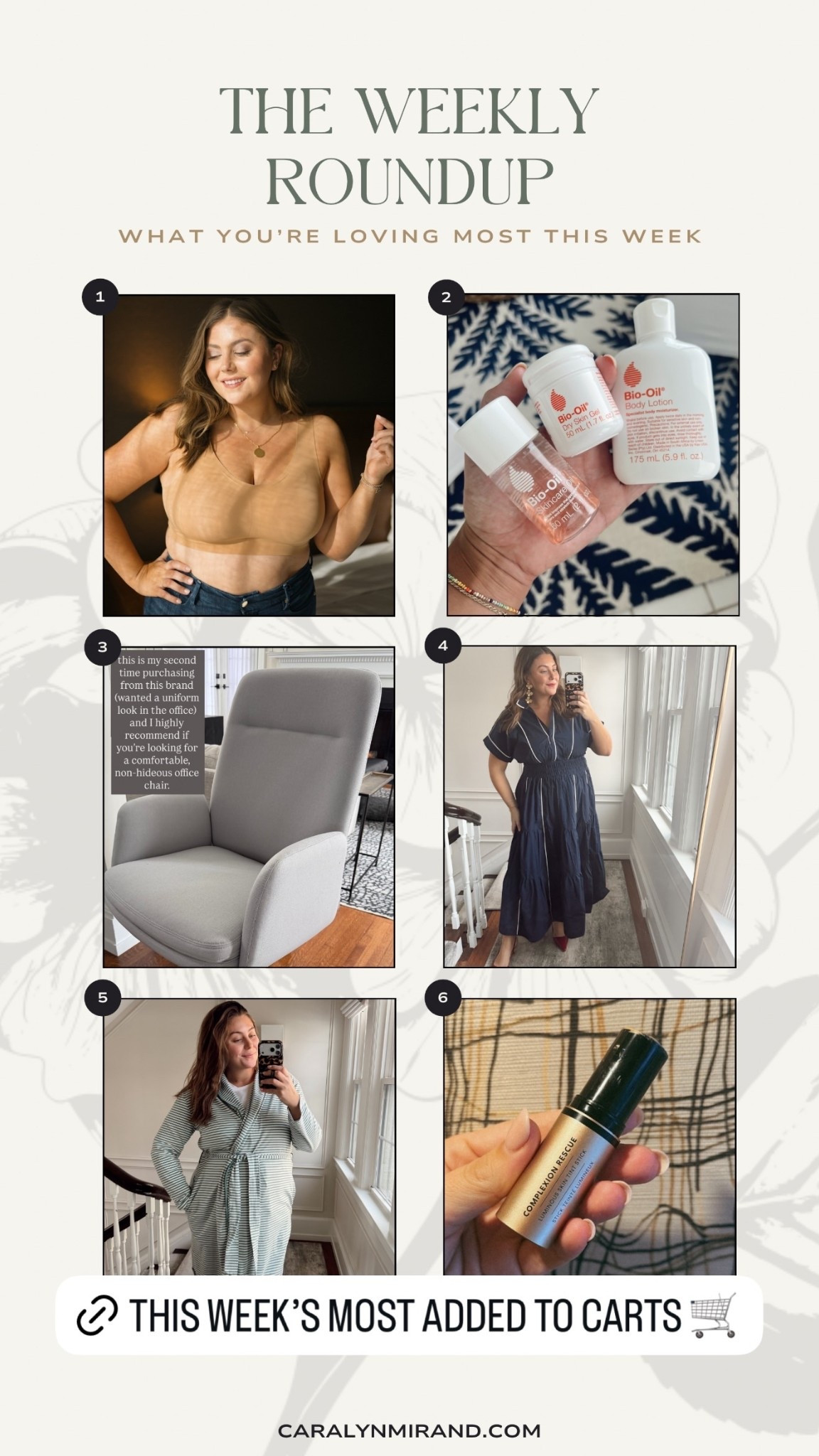 Your most loved of the week! Wire-free bra, hydrating body lotion, office chair (second time I’m purchasing - this time for myself!), @Anthropologie spring/summer dress, under $40 robe, complexion corrector stick I’ve been loving lately! 

#LTKHome #LTKootd #LTKBeauty