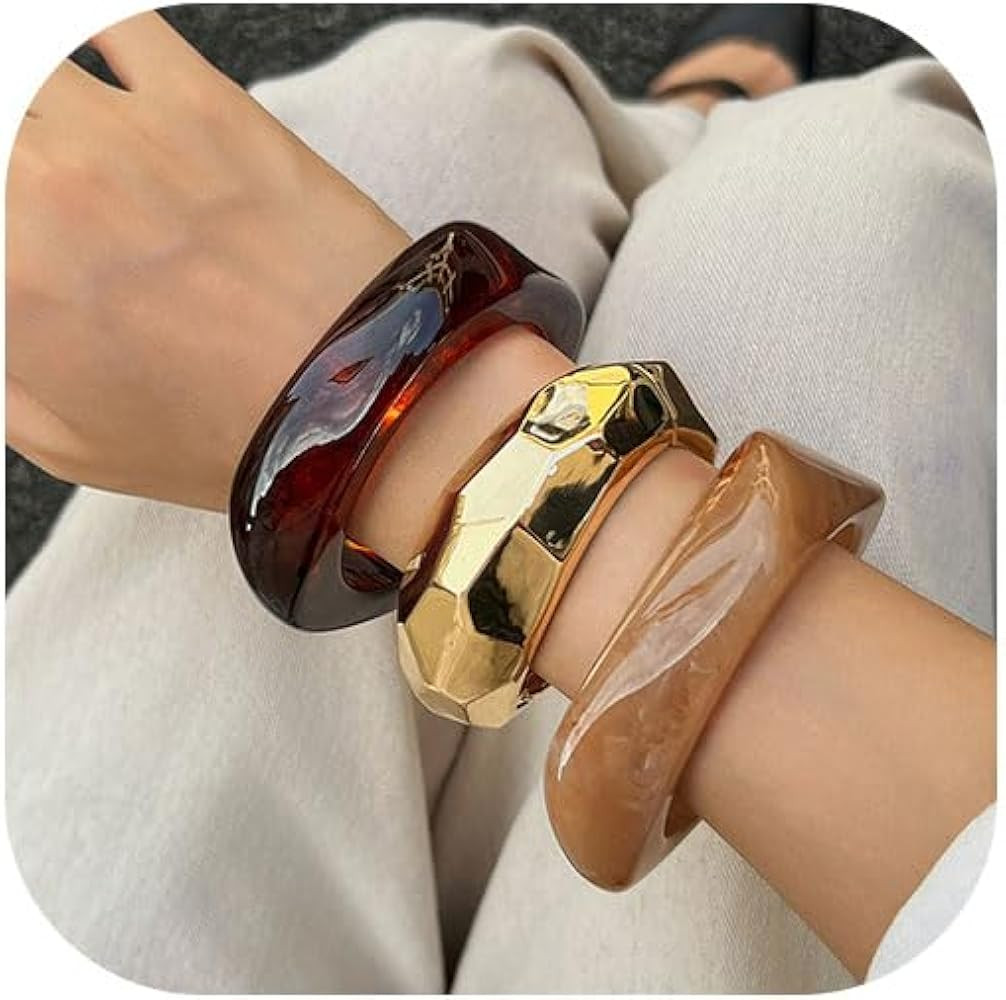 Ingemark Chunky Acrylic Bangles Bracelets for Women Gold Wide Cuff Minimalist Jewelry Statement C... | Amazon (US)