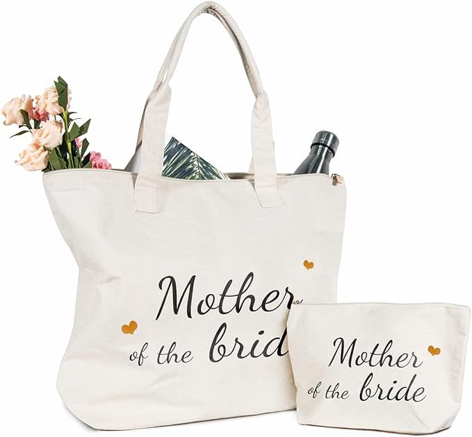TOPDesign Mother of the Bride Canvas Bag, Wedding Bridal Shower Gifts for Mother in Law, Top Zipp... | Amazon (US)